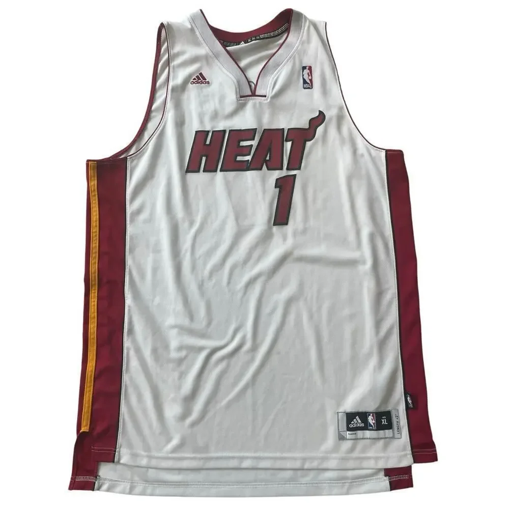ADIDAS NBA MIAMI HEAT BOSH #1 JERSEY‎ STITCHED WHITE RED SZ XL 2011 BASKETBALL
